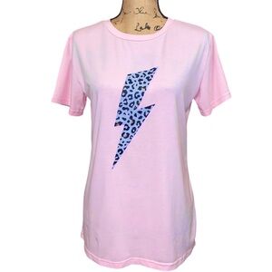 Pink Tee Shirt With Cheetah Print Lightning Bolt Graphic Size M
